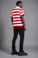Majestik 'Athletic Team' Rhinestone Rugby Patched Polo Shirt In Red