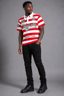 Majestik 'Athletic Team' Rhinestone Rugby Patched Polo Shirt In Red