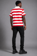 Majestik 'Athletic Team' Rhinestone Rugby Patched Polo Shirt In Red