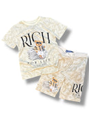 Black Pike Kids 'Rich For Life' T-Shirt/Short Set (Natural) SB1507SK - FRESH N FITTED