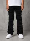 FWRD Kids 'Distressed Frayed' Stacked Denim (Jet Black) FW-330347K
