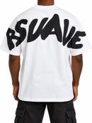 White men's RSUAVE RS puff print oversized shirt featuring bold "RS" design, casual fit, and relaxed style.