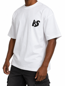 White men's RSUAVE RS 'RS' puff print over-sized shirt, stylish TEES with bold graphic design.