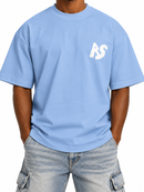 Men's RSUAVE RS puff print over-sized sky blue shirt, casual tee with bold design and relaxed fit.