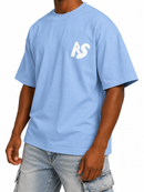 Men's RSUAVE 'RS' puff print oversized sky blue shirt, casual tee with bold graphic design and relaxed fit.