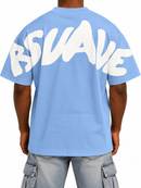 Men's RSUAVE RS puff print oversized sky blue shirt, casual tee with bold RS logo and relaxed fit, front view.