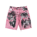 Rare Peace 'It's ok to cry' Digital Print Rhinestone Denim Shorts (Dust Pink) RS6062 - FRESH N FITTED