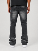 Frost Originals Amoto rhinestone stacked black denim jeans with distressed details and a fitted silhouette.