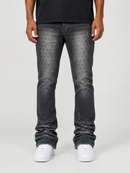 Frost Originals Amoto rhinestone stacked black wash denim jeans displayed on a hanger.