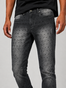 Black wash Frost Originals Amoto rhinestone stacked denim jeans with detailed rhinestone embellishments and classic denim styling.