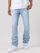 Light wash Frost Originals Amoto rhinestone stacked denim jeans, showcasing detailed rhinestone embellishments and classic fit.