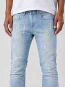 Light wash Frost Originals Amoto Rhinestone Stacked Denim jeans with rhinestone embellishments and distressed details.