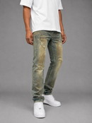 Makobi Lorenzino denim jeans in antique wash, showcasing classic fit and stylish distressed detailing on a neutral background.