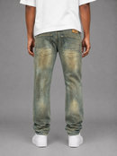 Makobi Lorenzino denim jeans in antique wash, showcasing classic fit and distressed detailing on light blue denim fabric.