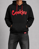 Red and black Cookies Original Mint hoodie with bold logo design, casual fit, and comfortable fabric.