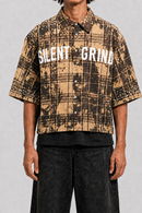 STORM88 KATO Washed Flannel Crop Top Button Down Shirt In Brown ST8-011