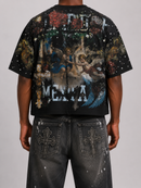 RARE PEACE 'Merica' All Over Print Oversized Rhinestone Cropped Tee in Black