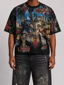 RARE PEACE 'Merica' All Over Print Oversized Rhinestone Cropped Tee in Black