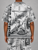 RARE PEACE 'Forever' All Over Print Oversized Rhinestone Cropped Tee in Ecru