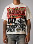 Majestik 'Road' Garment Dyed Rhinestone T-Shirt in Cream