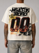 Majestik 'Road' Garment Dyed Rhinestone T-Shirt in Cream