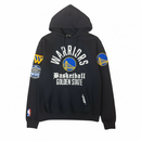 Black hoodie with Golden State Warriors branding on a white background