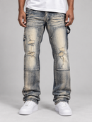 Spark 'Carpenter Pannel' Stacked Flared Denim in Rustic Blue