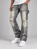 Spark 'Carpenter Pannel' Stacked Flared Denim in Rustic Blue
