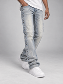 Taker 'Lightning' Rhinestone Flared Denim in Lt. Blue