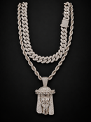 Jewelry Essentials 'Jesus Piece' Double Layer Chain Set - Silver Tone