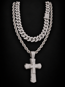 Jewelry Essentials 'Stacked Cross' Double Layer Chain Set - Silver Tone