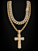 Jewelry Essentials 'Stacked Cross' Double Layer Chain Set - Gold Tone