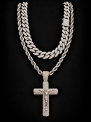 Jewelry Essentials 'Crucifix' Double Layer Chain Set - Silver Tone