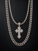 Jewelry Essentials 'Flared Cross' Double Layer Chain Set - Silver Tone
