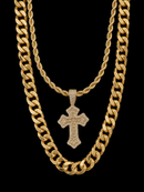 Jewelry Essential ‘Flared Cross’ Double Layer Chain Set - Gold Tone