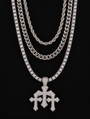 Jewelry Essentials ‘Triple Cross’ Triple Layer Chain Set - Silver Tone