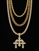 Jewelry Essentials ‘Triple Cross’ Triple Layer Chain Set - Gold Tone