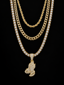 Jewelry Essentials ‘Prayer Hands’ Triple Layer Chain Set - Gold Tone