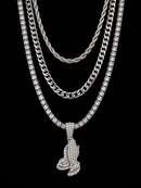 Jewelry Essentials ‘Prayer Hands’ Triple Layer Chain Set - Silver Tone