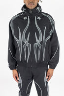 Men's Rebel Denim 'Tribal' Hooded Windbreaker Jacket - Black