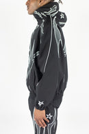 Men's Rebel Denim 'Tribal' Hooded Windbreaker Jacket - Black