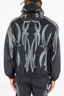 Men's Rebel Denim 'Tribal' Hooded Windbreaker Jacket - Black