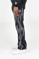 Men's Rebel Denim 'Tribal' Flared Windbreaker Pants - Black