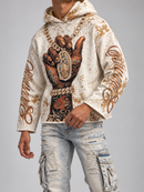 Rebel Minds 'Chains' Tapestry Pullover Hoodie in Cream