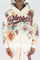 Men's Rebel Minds 'Blessed AOP' Zip-Up Hoodie in Cream
