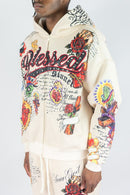 Men's Rebel Minds 'Blessed AOP' Zip-Up Hoodie in Cream