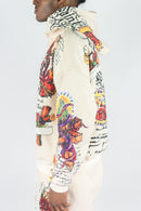 Men's Rebel Minds 'Blessed AOP' Zip-Up Hoodie in Cream