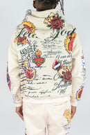 Men's Rebel Minds 'Blessed AOP' Zip-Up Hoodie in Cream