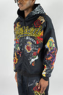 Men's Rebel Minds 'Blessed AOP' Zip-Up Hoodie in Black