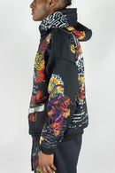 Men's Rebel Minds 'Blessed AOP' Zip-Up Hoodie in Black